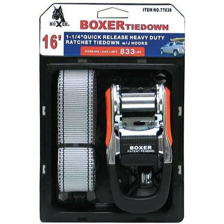 BOXER TOOLS Quick Release Heavy Duty Ratchet with J Hooks 2,500lbs 1.25-in. x 16 77036